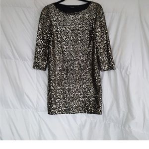 TAHARI Sheila Tunic black and gold sequin shift dress. ‎ Size Medium